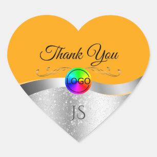 Orange Wavy Silver mit Logomonogramm Vielen Dank Herz-Aufkleber