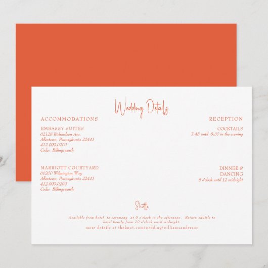 Orange Wedding Details Einladung (Vorne/Hinten)