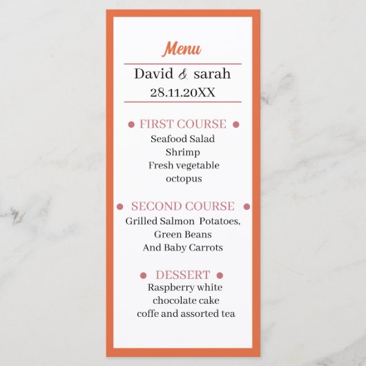 Orange Wedding Dinner Menükarte (Vorderseite)