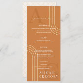 Orange Wedding Geometric Gold Lines Monogram Menükarte (Vorne/Hinten)