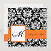 Orange Wedding Monogram Damask Einladung (Vorne/Hinten)