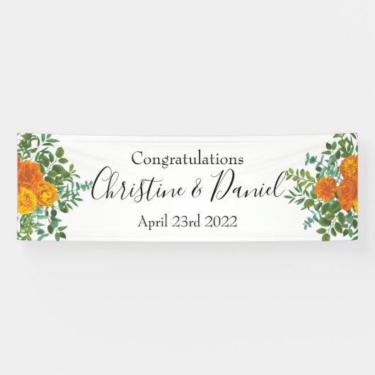 Orange Wedding Peony Rose Floral Banner (Horizontal)