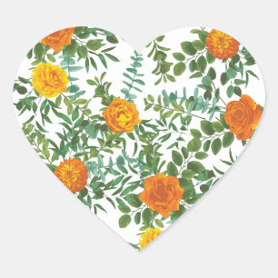 Orange Wedding Peony Rose Floral Herz-Aufkleber