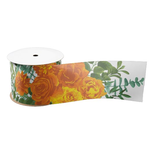 Orange Wedding Peony Rose Floral Satinband (Spule)
