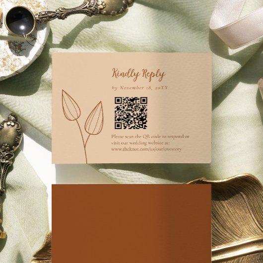 Orange Wedding RSVP Card mit QR Code Karte
