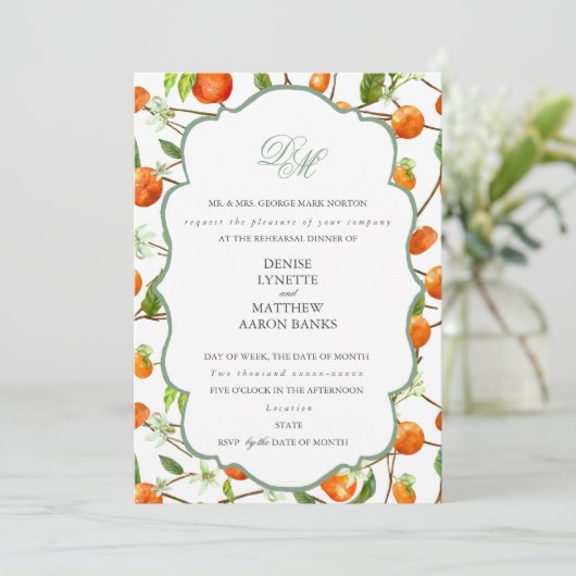 Orange Wedding Set Basil Green Einladung (Stehend Vorderseite)