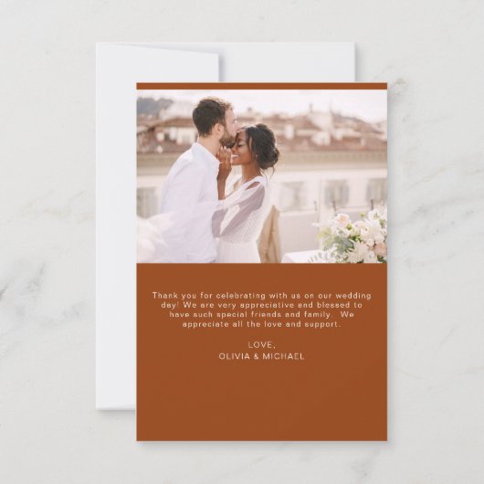 Orange Wedding Vielen Dank Foto Minimalistisch Dankeskarte (Rückseite)
