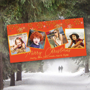 Orange Weihnachtsschneeflocken Multi-Fotokarten Feiertagskarte