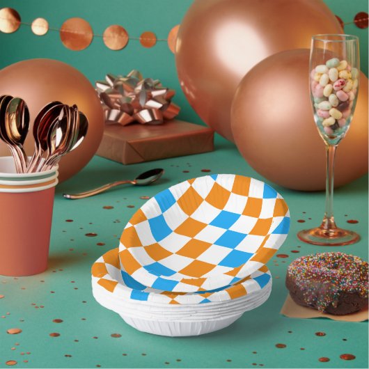 Orange Weiß Blau Kariertes Muster Design  Pappteller (Multi)