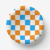 Orange Weiß Blau Kariertes Muster Design  Pappteller (Vorderseite)