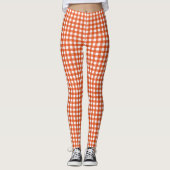 Orange-Weiß-Gingham-Karo-Kontrollmuster Leggings (Vorderseite)