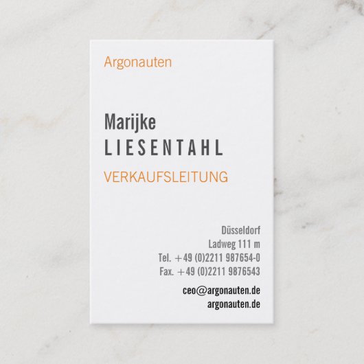 Orange weiß Monogram Hochformat Visitenkarte (Vorderseite)