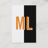 Orange weiß Monogram Hochformat Visitenkarte (Rückseite)