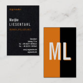 Orange weiß Monogram Hochformat Visitenkarte (Vorne/Hinten)