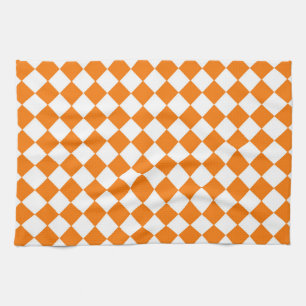 Orange-Weiß-Schachbrett-Diamantmuster Geschirrtuch