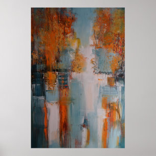 Orange, Weiß und aquamarine abstrakte Malerei Poster