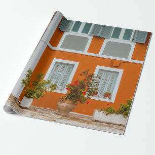 ORANGE WEISS UND GRAUES BETONGEBÄUDE GESCHENKPAPIER