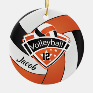 Orange, Weiß und Schwarzer Volleyball Keramik Ornament