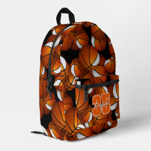 orange weiße Basketbälle Muster mit Trikotnummer Bedruckter Rucksack