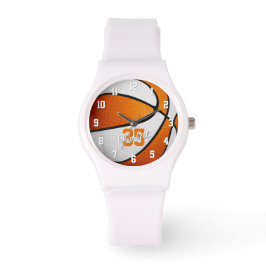 Orange weiße Basketballmädchen Armbanduhr
