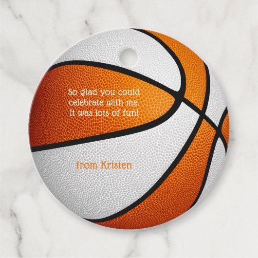 orange weiße Basketballmädchen Geburtstagsparty Geschenkanhänger (Vorderseite)