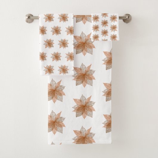 ORANGE WEISSE BLUME GEMUSTERTES BADEZIMMER TOWEL S BADHANDTUCH SET (Insitu)
