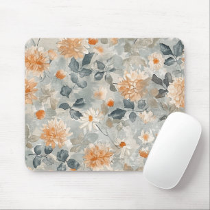 Orange Weiße Blumen Blaue Blätter Mousepad