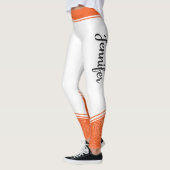 Orange & weiße, blumenweiße Streifen und Name mode Leggings (Links)