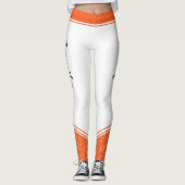 Orange & weiße, blumenweiße Streifen und Name mode Leggings (Vorderseite)