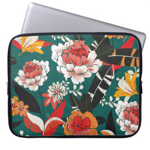 Orange-weiße Blüte: Vintage nahtlose Abbildung Laptopschutzhülle