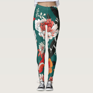 Orange-weiße Blüte: Vintage nahtlose Abbildung Leggings