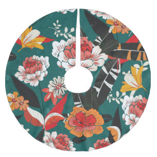 Orange-weiße Blüte: Vintage nahtlose Abbildung Polyester Weihnachtsbaumdecke
