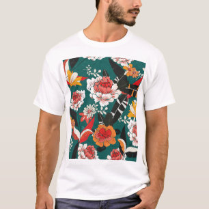 Orange-weiße Blüte: Vintage nahtlose Abbildung T-Shirt