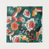 Orange-weiße Blüte: Vintage nahtlose Abbildung Wandteppich (Vorderseite (Horizontal))