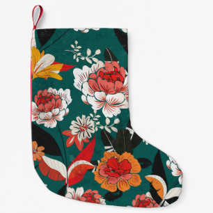 Orange-weiße Blüten: nahtlose Vintage-Illustration Kleiner Weihnachtsstrumpf