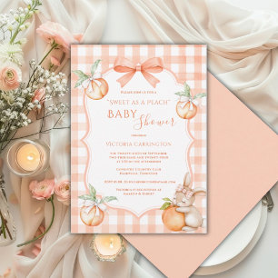 Orange Weiße Gingham Süß wie ein Pfirsich Babypart Einladung