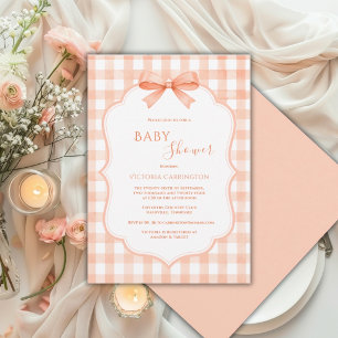 Orange Weiße Gingham Whimsical Babyparty Einladung