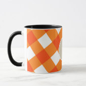 Orange Weiße Karierte Kraft Rustikale Monogramm An Tasse (Links)