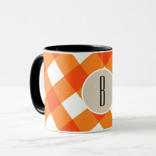 Orange Weiße Karierte Kraft Rustikale Monogramm An Tasse