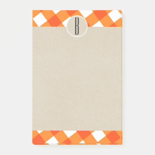 Orange Weiße Karo Kraft Rustikale Monogramm Anfang Post-it Klebezettel
