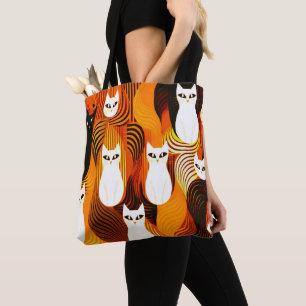 Orange Weiße Katze Halloween  Tasche