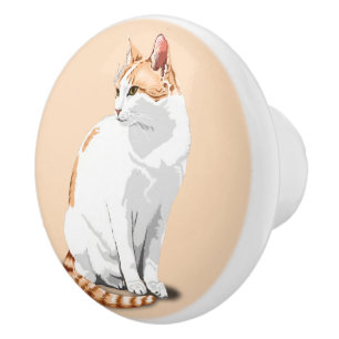 Orange-weiße Katze Keramikknauf