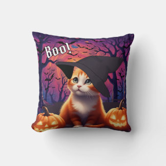 Orange-weiße Kitzkatze mit Kürbissen und Fledermäu Kissen