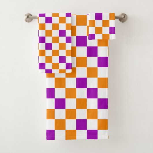 Orange Weiße Lila Karomuster Design  Badhandtuch Set (Insitu)