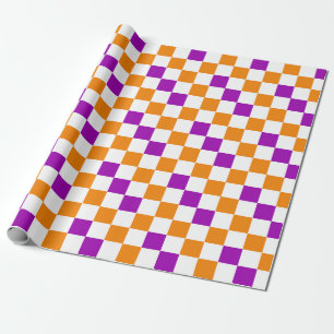 Orange Weiße Lila Karomuster Design  Geschenkpapier