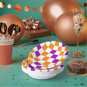 Orange Weiße Lila Karomuster Design  Pappteller