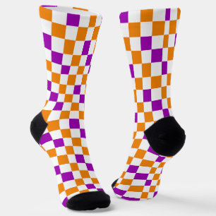 Orange Weiße Lila Karomuster-Design  Socken