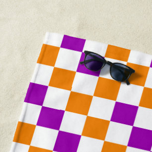 Orange Weiße Lila Karomuster Design Strandtuch