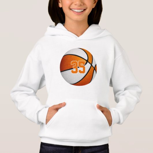 Orange weiße Mannschaftsfarben Jersey Nummer Baske Hoodie (Vorderseite)