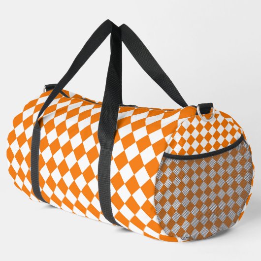 Orange Weiße Schachbrett Diamant Muster Groß Duffle Bag (Rechte Ecke)